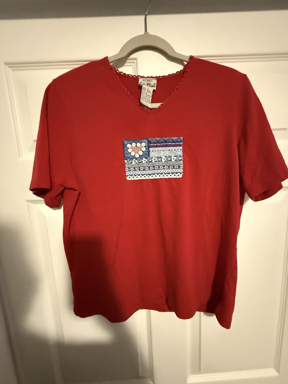 Vintage Koret City Blues Red Top M Patchwork Button Applique Macau 90s